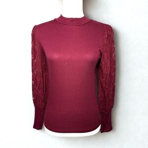 bobi Los Angeles Burgundy Lace Long Sleeve Top Women Small